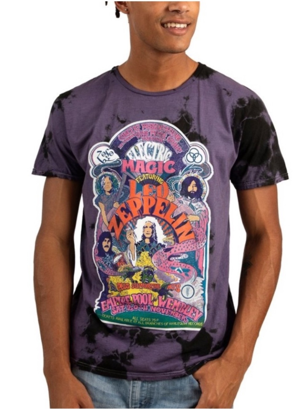Led Zeppelin Electric Magic Poster 1971 Tie Dye Mens Vintage T-Shirt size XXL
